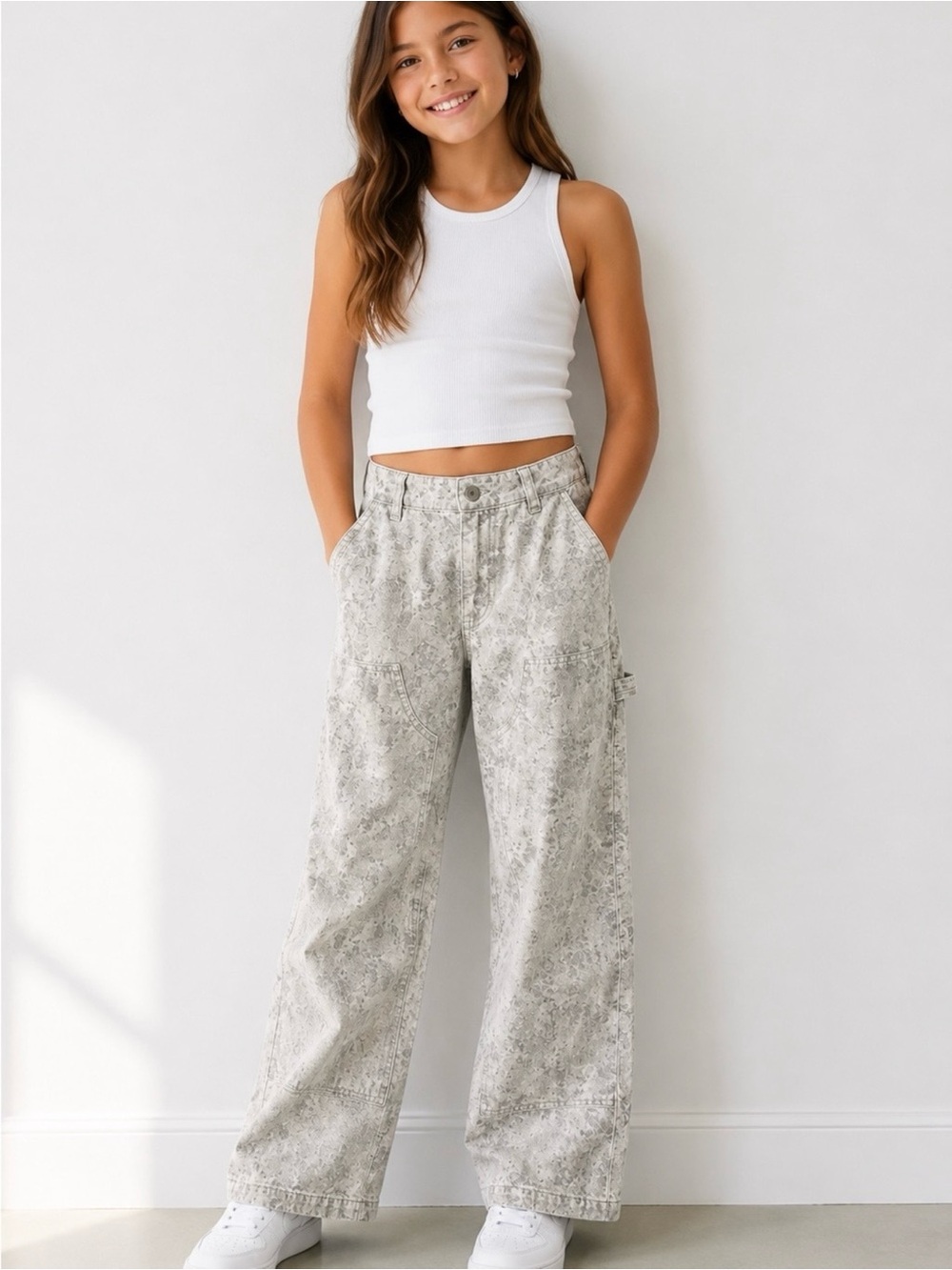 Art Class Gray Cameo Carpenter Pants Girls Size 10 Wide Leg NWT